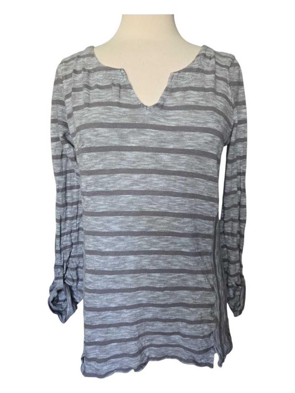Anthropologie Postmark Striped Roll-Tab Sleeve Top - L